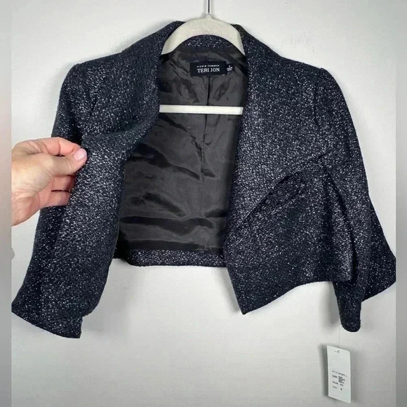 Rickie Freeman For Teri Jon Black Metallic Wool Blend Beaded Jacket Women’s Sz 4 - Picture 2 of 10